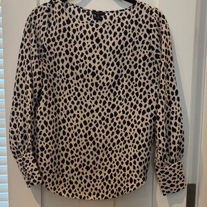 Women's Leopard Print Long Sleeve Blouse - Beige/Navy